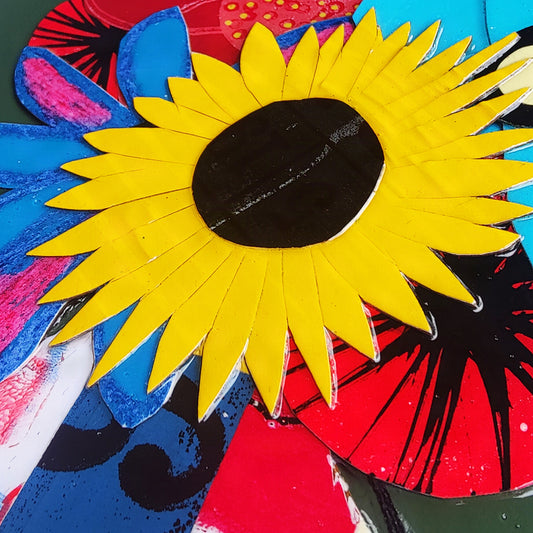 Close-up of flower made from gel printed paper