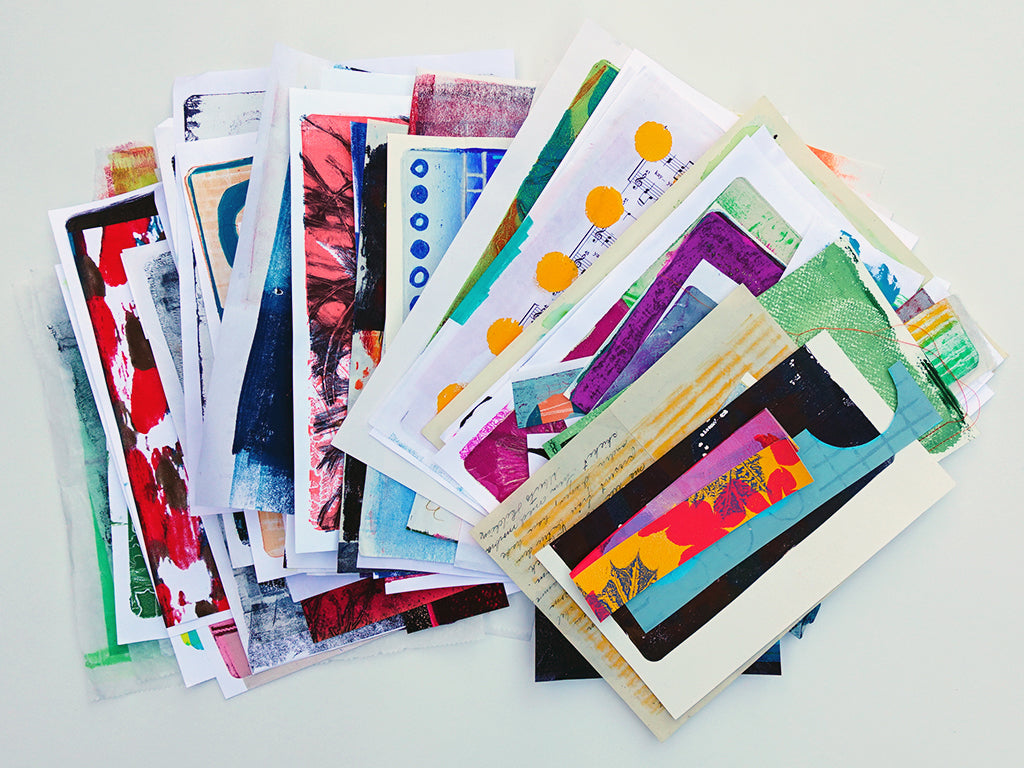 Gel Plate Printed Collage Paper Pack - Option A | About 50 Hand-Printed Papers