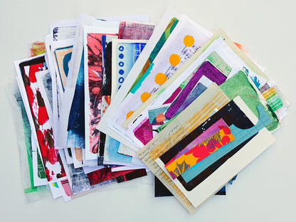 Gel Plate Printed Collage Paper Pack - Option A | About 50 Hand-Printed Papers