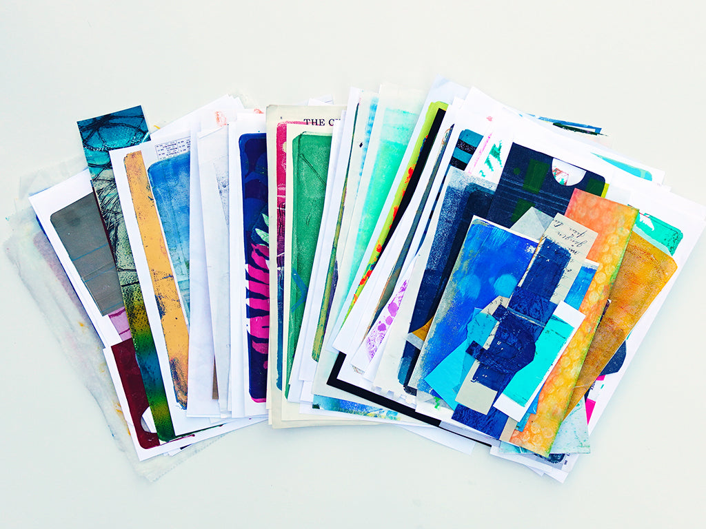 Gel Plate Printed Collage Paper Pack - Option C | About 50 Hand-Printed Papers