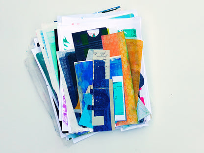 Gel Plate Printed Collage Paper Pack - Option C | About 50 Hand-Printed Papers