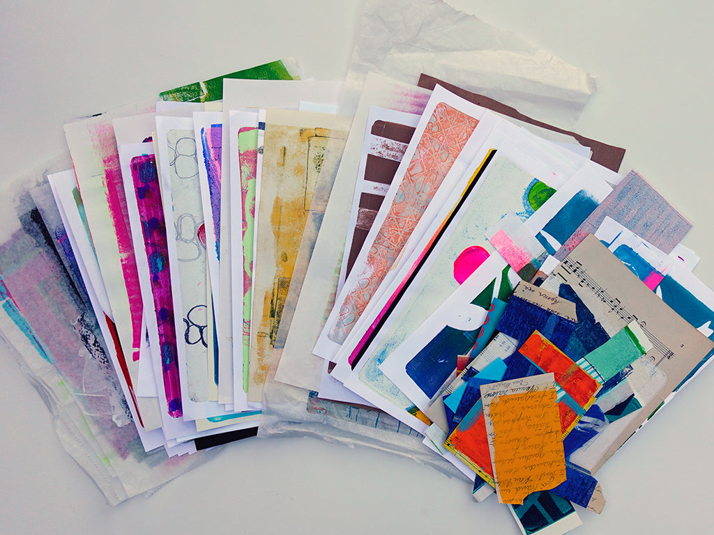 Gel Plate Printed Collage Paper Pack - Option D | About 50 Hand-Printed Papers