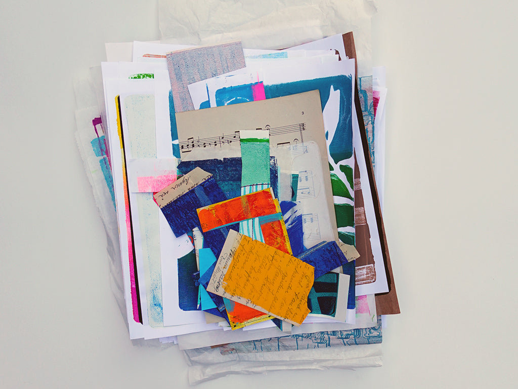 Gel Plate Printed Collage Paper Pack - Option D | About 50 Hand-Printed Papers