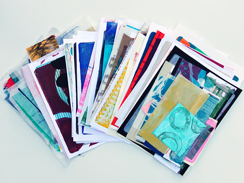 Gel Plate Printed Collage Paper Pack - Option E | About 50 Hand-Printed Papers