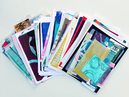 Gel Plate Printed Collage Paper Pack - Option E | About 50 Hand-Printed Papers