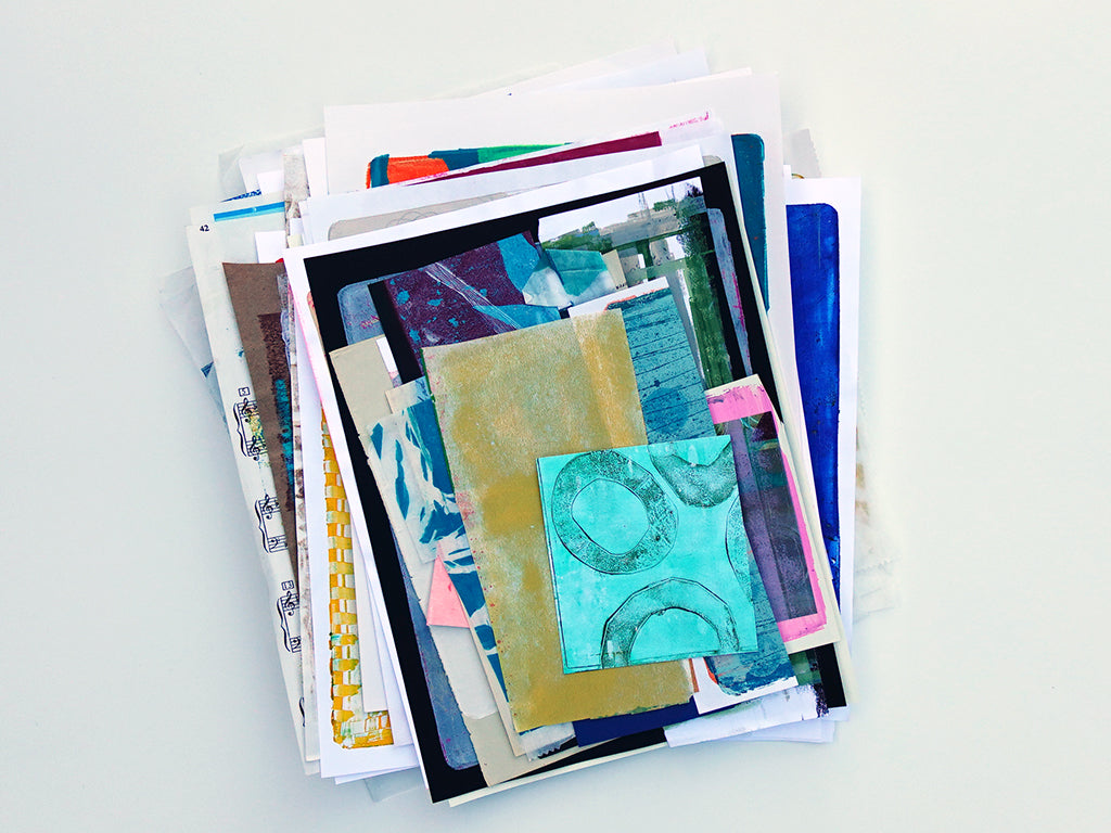 Gel Plate Printed Collage Paper Pack - Option E | About 50 Hand-Printed Papers