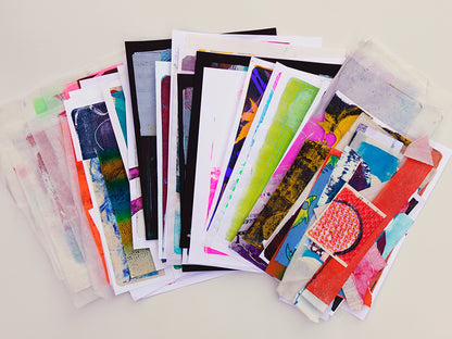 Gel Plate Printed Collage Paper Pack - Option F | About 50 Hand-Printed Papers