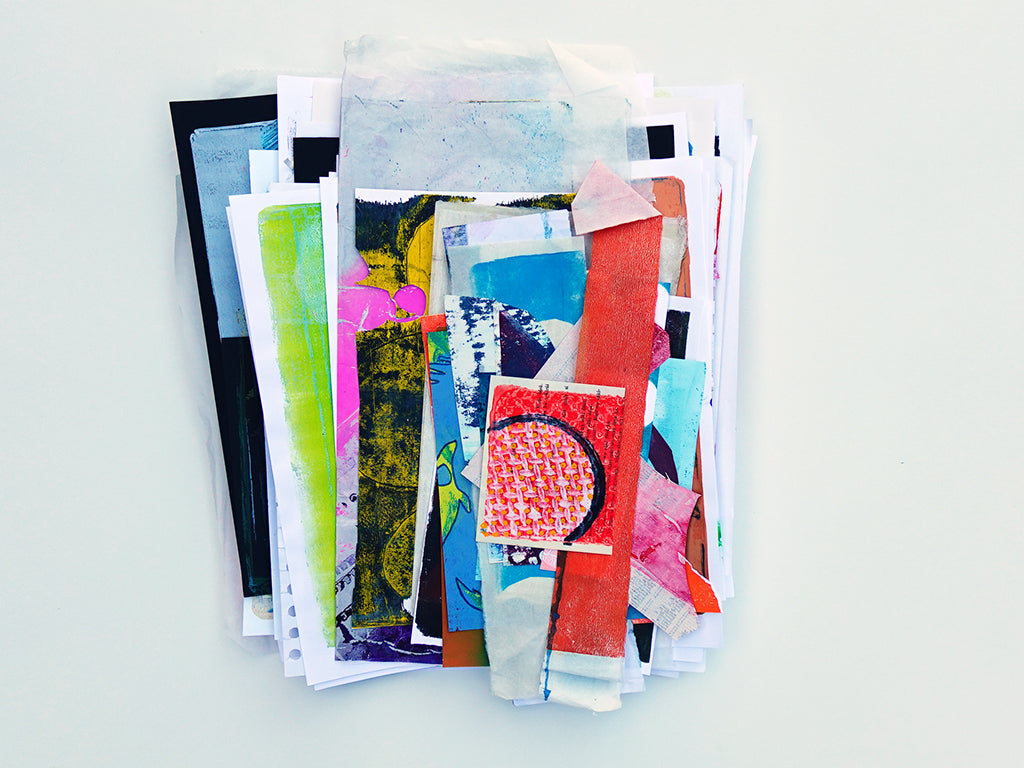 Gel Plate Printed Collage Paper Pack - Option F | About 50 Hand-Printed Papers