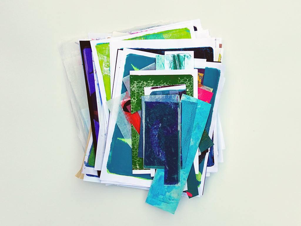 Gel Plate Printed Collage Paper Pack - Option G | About 50 Hand-Printed Papers