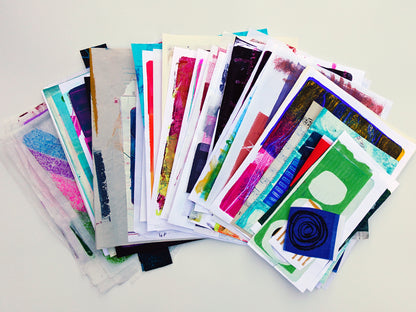 Gel Plate Printed Collage Paper Pack - Option H | About 50 Hand-Printed Papers