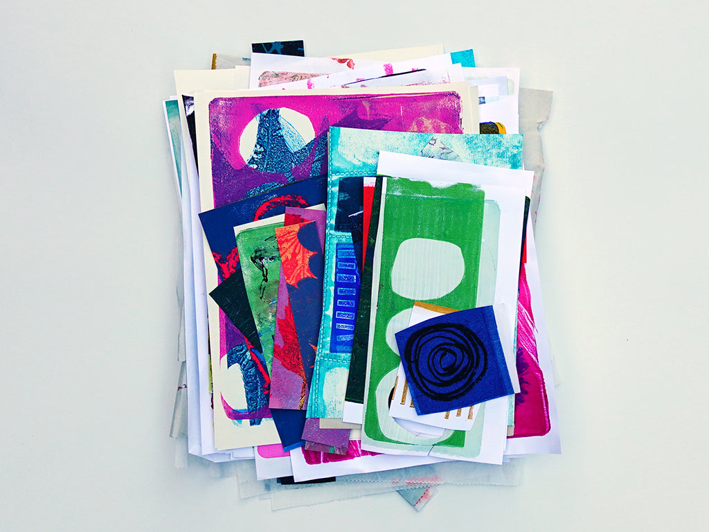 Gel Plate Printed Collage Paper Pack - Option H | About 50 Hand-Printed Papers