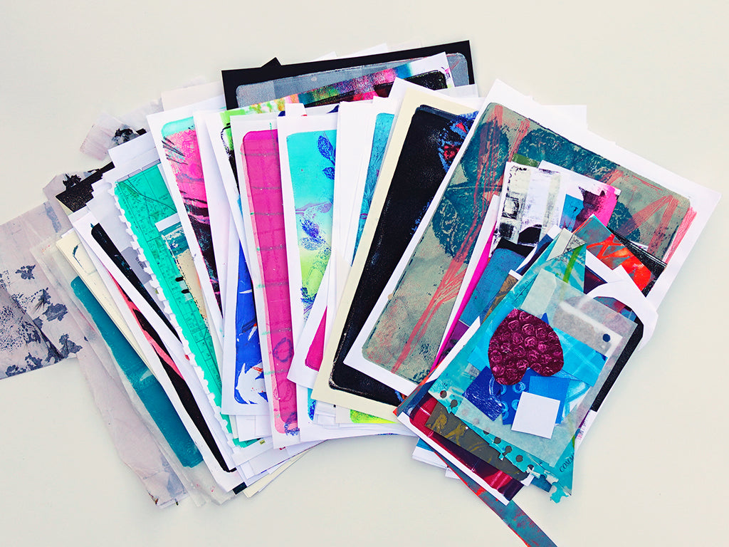 Gel Plate Printed Collage Paper Pack - Option I | About 50 Hand-Printed Papers