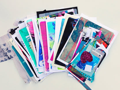 Gel Plate Printed Collage Paper Pack - Option I | About 50 Hand-Printed Papers