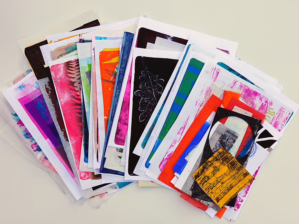 Gel Plate Printed Collage Paper Pack - Option J | About 50 Hand-Printed Papers