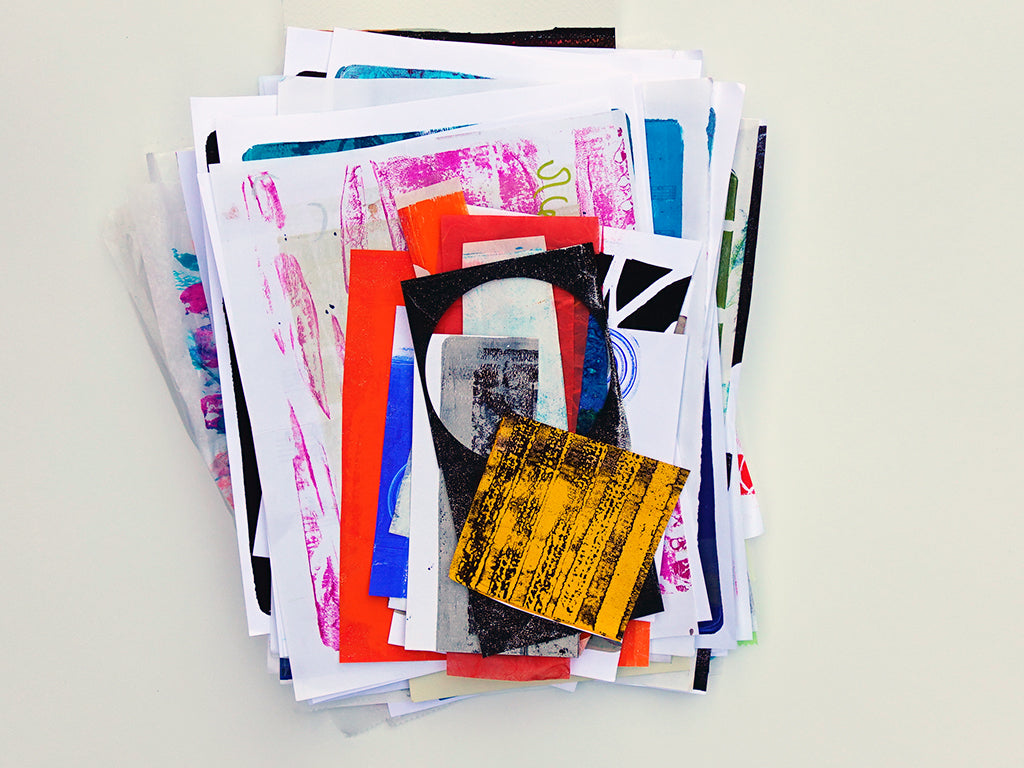 Gel Plate Printed Collage Paper Pack - Option J | About 50 Hand-Printed Papers
