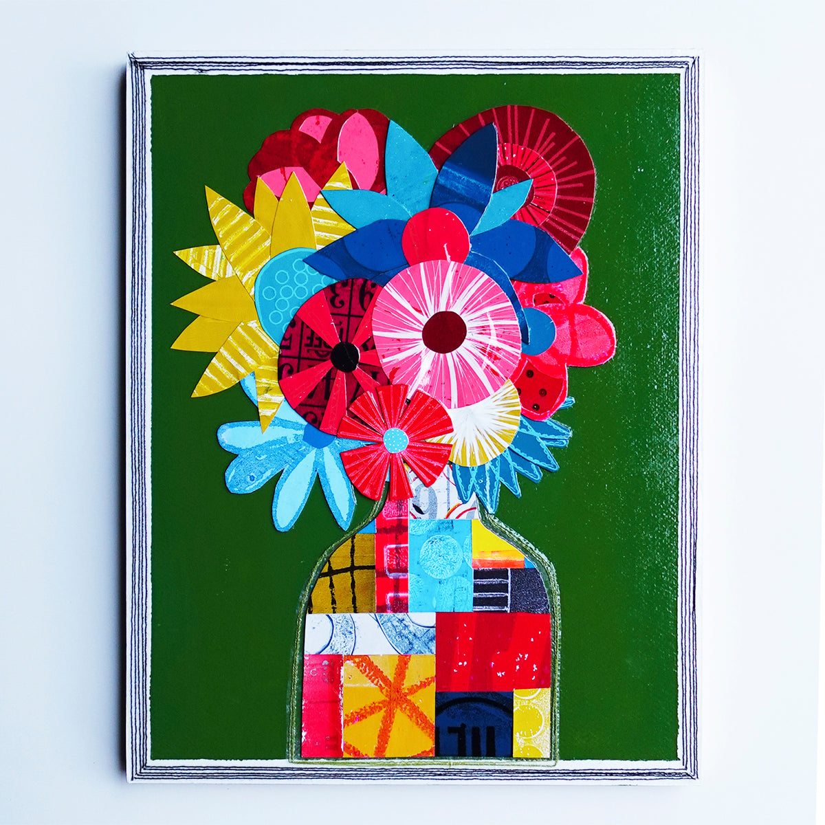Thinking of You Bouquet | Original Floral Collage on Wood Panel, 11" x 14"