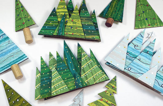 Digital Tutorial - Gel Printed Cardboard Christmas Trees